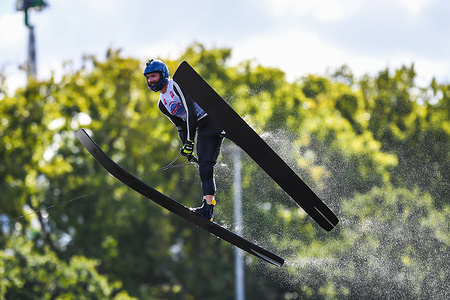 Jack Critchley of Great Britain seen in action during Waterski Jump finals of Nautique Moomba Masters and Wakeboard Invitational Championships 2026 at Yarra River. Moomba Masters is bringing world acclaimed athletes to compete in various disciplines of water skiing activities. It is held annually in the heart of the city on the Yarra River in conjunction with the Melbourne Moomba Festival.​