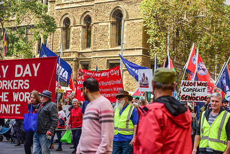 Representatives of Trade Unions and socialist movements are seen holding banners during the May Day rally. An annual May Day rally took place on the first Sunday of May. The International Workers Day unites Union movements, with left wing political parties and their supporters.