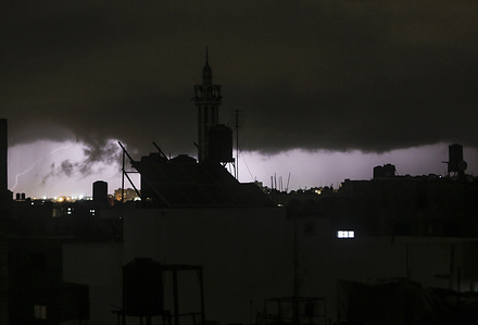 Lightening seen in the sky over Gaza City during a storm.