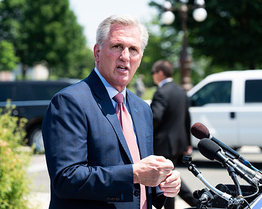 House Minority Leader Kevin McCarthy (R-CA) speaks at a press conference with House Republicans about the Cuban Independence Day.