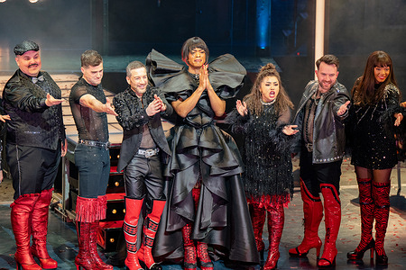 L-R Scott Paige, Liam Doyle, Matt Cardle, Johannes Radebe, Courtney Bowman, Billy Roberts and Billie- Kay seen on stage in the curtain call of gala night of Kinky Boots The Musical for Water Aid Kinky Boots the Musical opens at London Coliseum in the West End and host a Gala Night in aid of WaterAid. 
Arrivals and Cast on the red carpet and the curtain call of the show. March 29th 2026