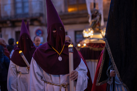 Penguins wearing pointed hoods are seen in a Holy Thursday procession. during a Holy Thursday procession through the streets of the old town of Sepúlveda, located in the Castile and León region of Spain.