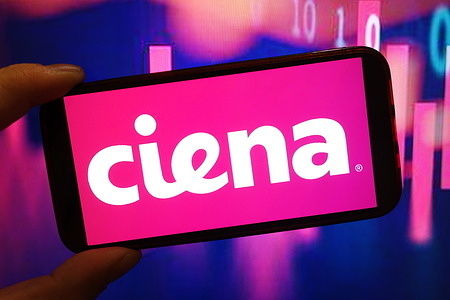 In this photo illustration, the Ciena Corporation company logo is seen displayed on a smartphone screen.