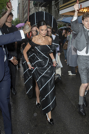 New York, United States - 05/05/2025 17:29:12: Demi Moore wearing Thom Browne departs the Pierre Hotel for 2025 Met Gala in New York City.