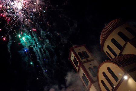 Fireworks seen during the celebration.
People in Chania gathered to burn Judah outside of a church. Easter is a festival and holiday celebrating the resurrection of Jesus Christ from the dead, described in the New Testament as having occurred on the third day of his burial after his crucifixion by Romans in Calvary.