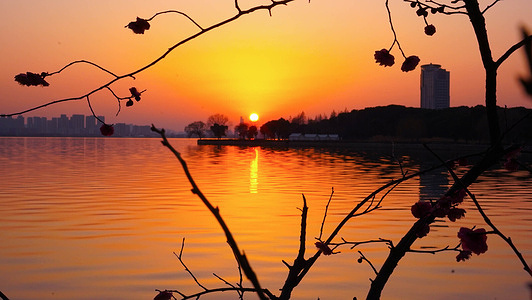 A view of the Suzhou Dushu lake during sunset.