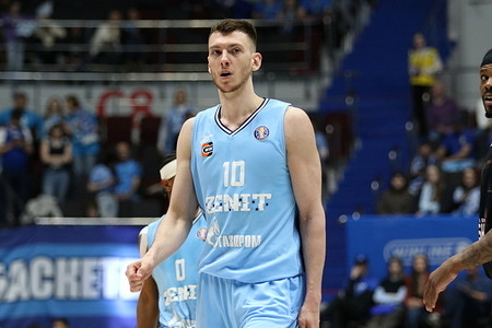 Andrey Martyuk (10) of Zenit in action during the VTB United League basketball match, Playoffs, 1/4 finals, first match, between Zenit Saint Petersburg and Uralmash Yekaterinburg at "kck Arena". Final score; Zenit 78:85 Uralmash.