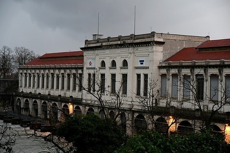 View of Cusset hydroelectric power station building in Vaulx en Velin.