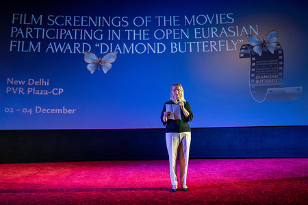 Elena Remizova, Head of the Representative Office of Rossotrudnichestvo in India, delivering a speech during the opening ceremony of the Russian Film Festival 2025. The Russian Film Festival 2025 is taking place in New Delhi. The festival will be held from December 2 to 7, 2025, at PVR Plaza, Connaught Place.
 This year’s lineup includes a curated selection of award-winning films from Russia, Belarus, Serbia, Turkmenistan, Uzbekistan, and Kyrgyzstan, showcasing diverse cultures and unique storytelling styles. All films will be screened in their original languages and will be presented with English subtitles for the convenience of Indian audiences.