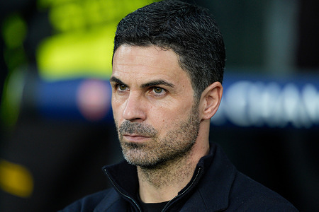 Mikel Arteta, Arsenal FC Coach seen during the UEFA Champions League 2025/26 Quarter-finals 1st leg between Sporting CP and Arsenal FC at Estadio Jose Alvalade. Final score: Sporting CP 0:1 Arsenal FC