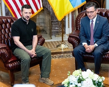 Ukrainian President Volodymyr Zelenskyy meeting with House Speaker Mike Johnson (R-LA) at the Capitol in Washington, D.C.