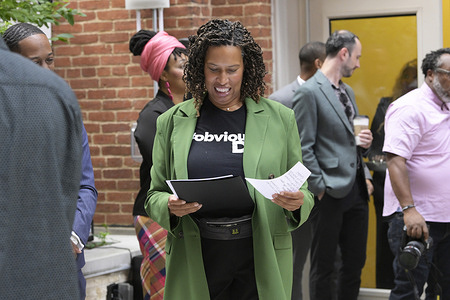 DC Mayor Muriel Bowser is reading her notes during Kick Off 202Creates Month with Inaugural 202CreatesCon, at Planet Word Museum in Washington DC, USA.