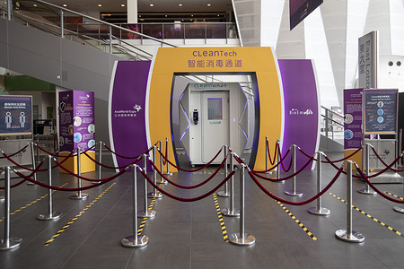 Clean Tech, disinfection machine against the coronavirus (COVID-19) seen at the Asia World expo in Hong Kong.