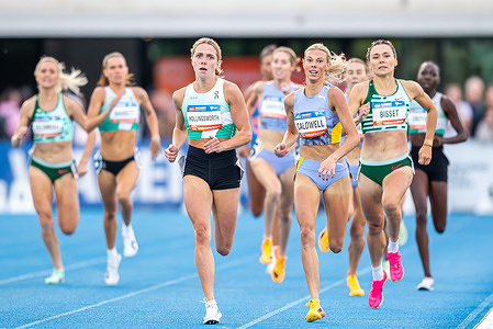 Australian runners Claudia Hollingsworth, Abbey Caldwell and Catriona Bisset seen in action during the 2024 Maurie Plant Meet Melbourne at Lakeside Stadium. World Athletics Continental Tour Gold Meet.