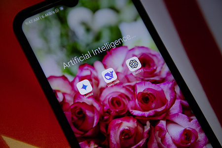 In this photo illustration, the artificial intelligence mobile app icons for Google Gemeni, DeepSeek, and ChatGPT is seen displayed on a mobile phone screen with American and Chinese flag in the background. DeepSeek, a little-known Chinese startup, has sent shockwaves through the global tech sector with the release of an artificial intelligence (AI) model whose capabilities rival the creations of Google and OpenAI, sparking concerns about the high valuations of tech giants like Nvidia. This development has caused a significant drop in global tech stocks, raising doubts about the high valuations of AI-driven companies as investors reassess the AI landscape and its potential impact on the industry's future. US President Donald Trump called it a "wake-up call" for US companies who must focus on "competing to win".
