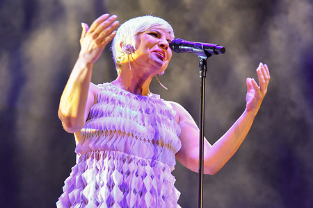 Spanish singer Pasion Vega performs during a concert at Conde Duque in Madrid.