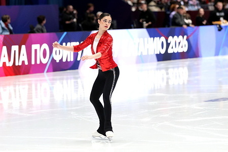 Adeliia Petrosyan, during the rental of a short program during the Channel One Figure Skating Cup 2026 in St. Petersburg, at the Yubileyny Sports Palace. Final result: 76.45.