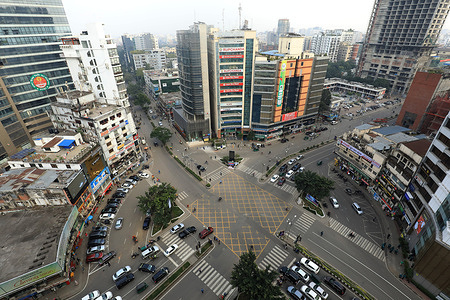 Aerial view of Gulshan circle area in Dhaka City.