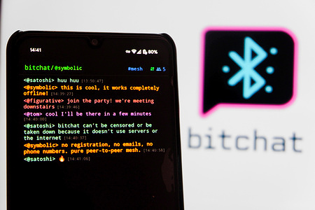 In this photo illustration, Bitchat (Bit Chat) logo is displayed on a smartphone.