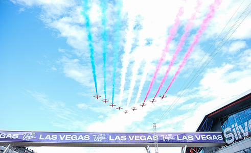 The Red Arrows do a fly past during the Formula One British Grand Prix at Silverstone. Lando Norris of McLaren Formula 1 Team wins the British Grand Prix.