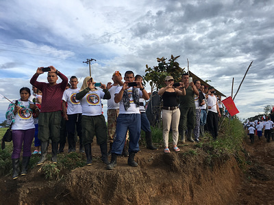 Guerrilla FARC-EP waiting for their comrades freed from jail at the Zone of Transition in Estas, Meta, Colombia. April 24th, 2017.