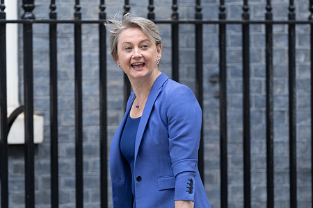 Yvette Cooper arrives for the first cabinet meeting in Downing Street, London.