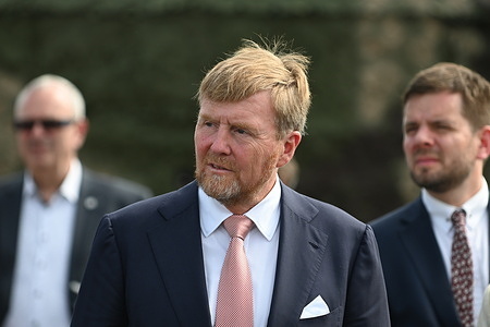 King Willem-Alexander of the Netherlands seen during a visit to the army airport and inspection of military equipment, military material and weapons provided by Netherlands and Czech Republic in support of Ukraine. Dutch Royal Couple, King Willem-Alexander of the Netherlands and Queen Maxima of the Netherlands, visit the Czech Republic and meet with the Czech president Petr Pavel and his wife Eva Pavlova.
