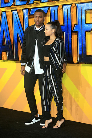 Daniel Sturridge and guest attend the European Premiere of 'Black Panther' at Eventim Apollo in London.