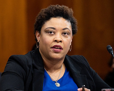 Shalanda Young, Director, Office of Management and Budget (OMB), speaks at a hearing of the Senate Budget Committee at the U.S. Capitol.