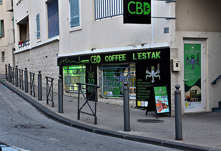 View of a Cannabidiol (CBD) sales shop in Marseille. The Council of State has definitively canceled the decree of the French government prohibiting the sale of the flower and the hemp leaf loaded with Cannabidiol (CBD) after having already suspended it less than a year ago.