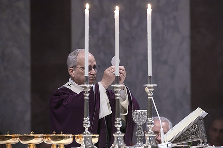 Pope Leo XIV celebrates the Holy Mass on Ash Wednesday at the Basilica of Santa Sabina in Rome.