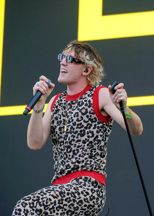 John Clancy, lead singer with English alternative rock band LONA performs live on stage during the opening ceremony of the Isle of Wight festival.