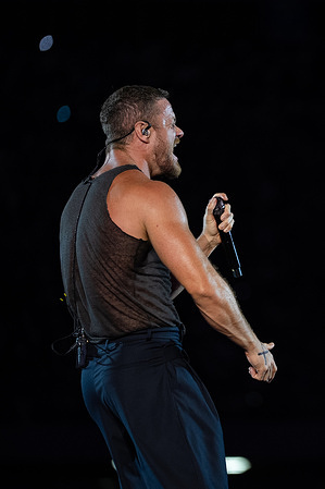 Dan Reynolds from Imagine Dragons performs live at Maradona Stadium for the Loom World Tour.