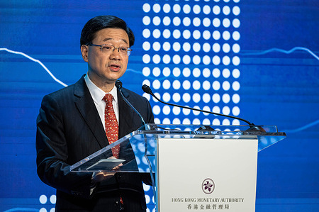John Lee Ka-chiu, Hong Kong Chief Executive, speaks during the Global Financial Leaders Investment Summit in Hong Kong.