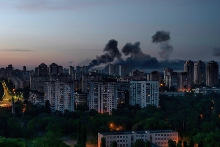 Smoke rises as a missile explodes during Russian missile strikes, amid Russia's attack on Ukraine. Ukrainian President Volodymyr Zelenskyy reported that Russia massively attacked Ukraine on the night of May 24, using about 90 missiles of various types and approximately 600 drones. According to Zelenskyy, the main target was Kyiv. There were deaths and injuries because of the attack. Numerous architectural monuments were damaged, including the Kyiv Opera, the National Art Museum of Ukraine, the Contracts House, the Ukrainian National Chornobyl Museum, and others. The city’s civilian infrastructure was also affected: dozens of residential buildings, several schools, a water supply facility, and a market.