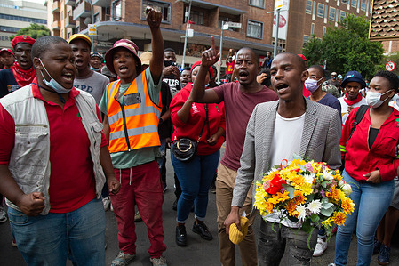 Protesters pay tribute to Mthokozisi Ntumba who was shot dead by police, during students demonstrations.
Students protest against refusal by Wits University to register students with arrears of tuition fees.