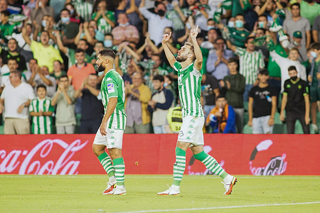 German Pezzella celebrates a goal during the La Liga Santander match between Real Betis and Valencia CF at Benito Villamarin Stadium.
(Final Score: Real Betis 4:1 Valencia CF).