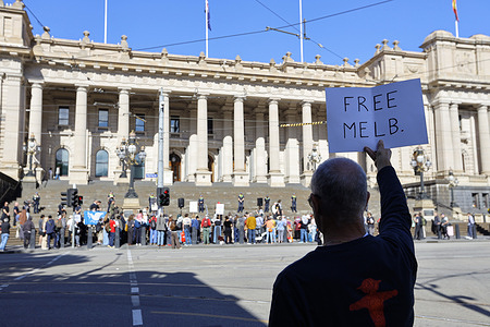 A protester holds a placard expressing his opinion during the demonstration. Anti-Zionist Jews and their supporters gather at Parliament of Victoria steps in Melbourne opposing the adoption of the Segal report and the IHRA definition of antisemitism, with participants arguing it may limit political expression and criticism of Zionism. The gathering takes place amid heightened community tension following the fatal Bondi terror attack.