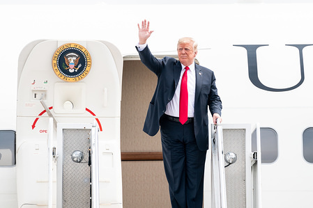 President Donald Trump’s arrival on Air Force One in Westhampton, New York.