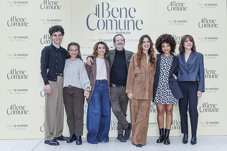 Andrea Fuorto, Livia Ferri, Teresa Saponangelo, Rocco Papaleo, Claudia Pandolfi, Rosanna Sparapano and Vanessa Scalera attend the photocall for the movie Il Bene Comune at Hotel Le Méridien Visconti.