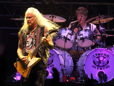 Rickey Medlocke on stage as Lynyrd Skynyrd play the London date of their 'Last of the Street Survivors Farewell Tour' at SSE Wembley Arena