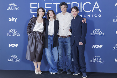 (L to R) Elena Lietti, Maria Chiara Giannetta, Davide Marengo and Francesco Di Napoli attend the photocall for the tv series "Rosa Elettrica".