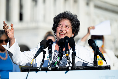 Representative Lois Frankel (D-FL) speaking at a press conference about certification of the Equal Rights Amendment (ERA).