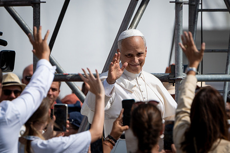 Pope Leo XIV leaves the Tor Vergata camp at the end of the Mass for the Jubilee of Youth.