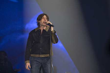 Mirko Manuele Martorana, known as Rkomi, an Italian rapper and songwriter performs live in Naples in "No stress tour" at Palapartenope.