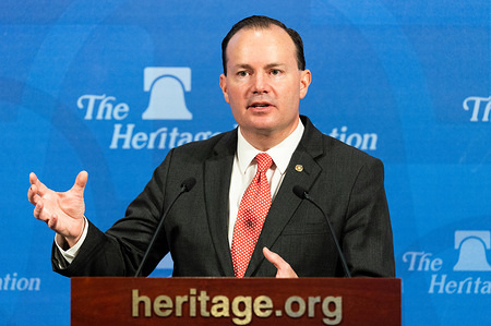 U.S. Senator Mike Lee (R-UT) speaking at the Heritage Foundation in Washington, DC.