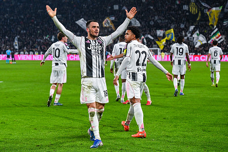 Filip Kostic of Juventus FC seen celebrating after scoring a goal during Serie A 2025/26 football match between Juventus FC and SSC Napoli at Allianz Stadium . FINAL SCORE; Juventus 3 : 0 Napoli