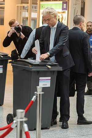 PVV leader. Geert Wilders casts his vote at the city hall of The Hague during the Dutch General Election. The Netherlands will elect 150 of its MPs to the lower parliament today. Opinion polls suggest the Dutch general election will be a very close race and the five main parties are within a few seats of each other. This year’s election is the result of fragmentation and instability regarding Dutch politics. The far-right Freedom Party or the (PVV) led by its controversial leader Geert Wilders was founded by him in 2006, he is anti-Islam and plans to impose stricter measures on asylum seekers, to scrap family reunification for refugees and reduce the number of international students studying in the country. Wilders dominated the last ruling coalition but pulled away last July, after less than a year. In 2002 the coalition parties fell apart just after 12 weeks.