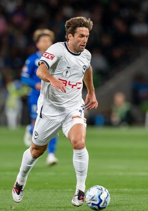 Guillermo May of Melbourne Victory seen in action during the Hahn Australia Cup Final 2026 between South Melbourne FC and Melboure Victory, at AAMI Park. South Melbourne FC defeated Melbourne Victory 4–3 on penalties after a 1–1 draw following extra time.