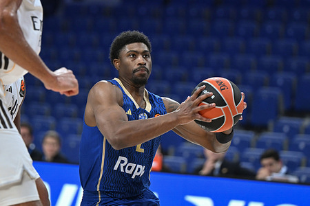 Jimmy Clark Iii of Maccabi Tel Aviv in action during the Turkish EuroLeague between Real Madrid and Maccabi Rapyd Tel Aviv at Movistar Arena. Final score; Real Madrid 98-86 Maccabi Rapyd Tel Aviv